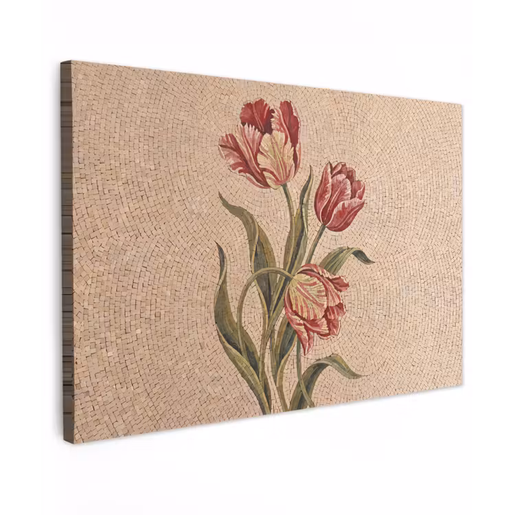 Bloemen - Mozaïek - Rood - Groen - Kunst Tuinposter op houten frame 2 cm dik klein -3d