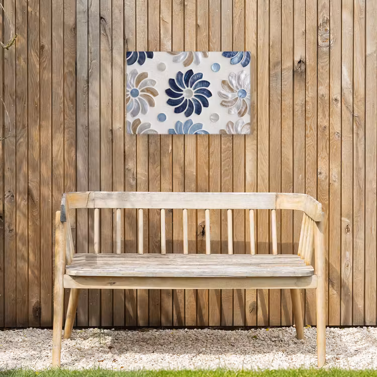 Bloemen - Parelmoer - Abstract - Patroon - Blauw Tuinposter op houten frame 2 cm dik klein -sfeer4