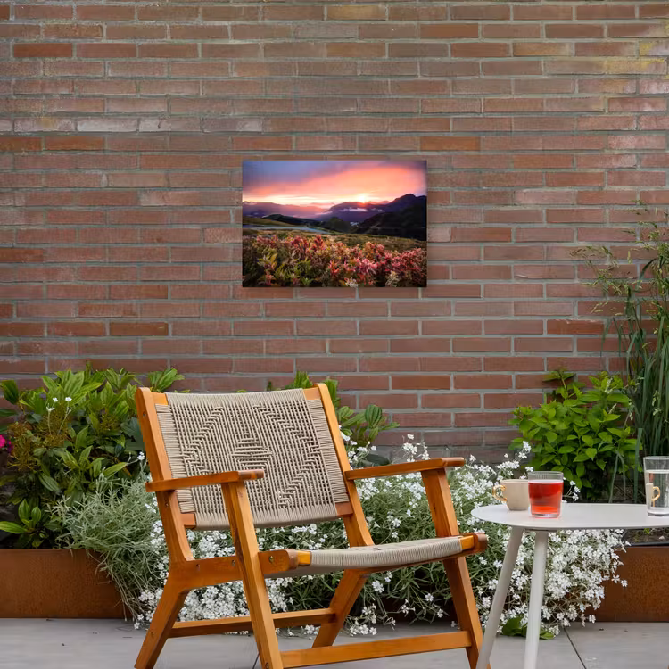 Bloemen - Bergen - Landschap - Nacht - Lucht - Roze Tuinposter op houten frame 2 cm dik klein -sfeer3