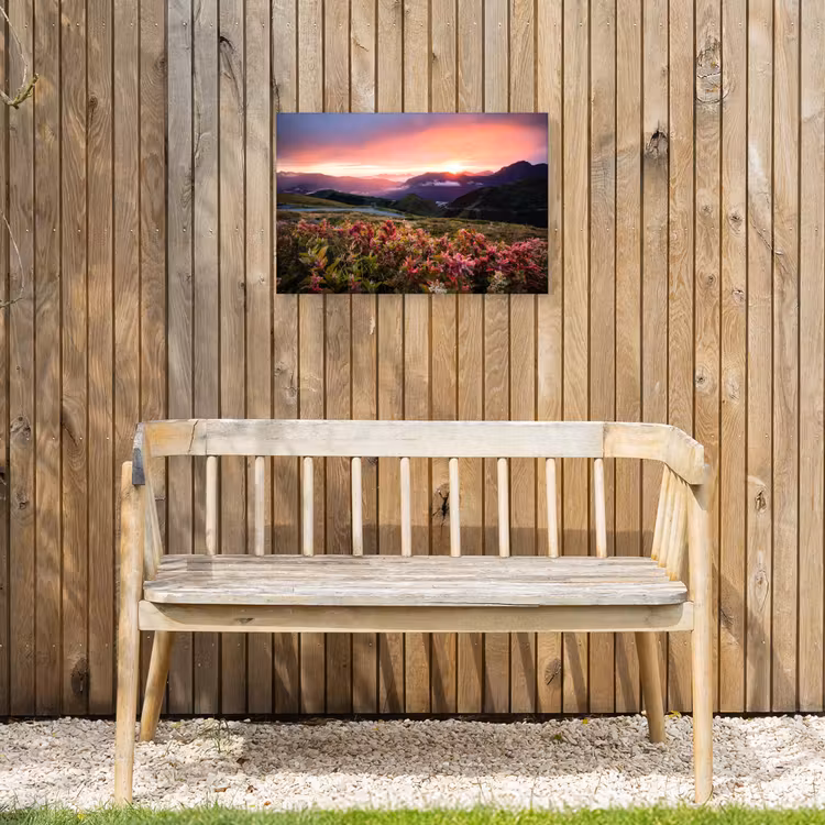 Bloemen - Bergen - Landschap - Nacht - Lucht - Roze Tuinposter op houten frame 2 cm dik klein -sfeer4