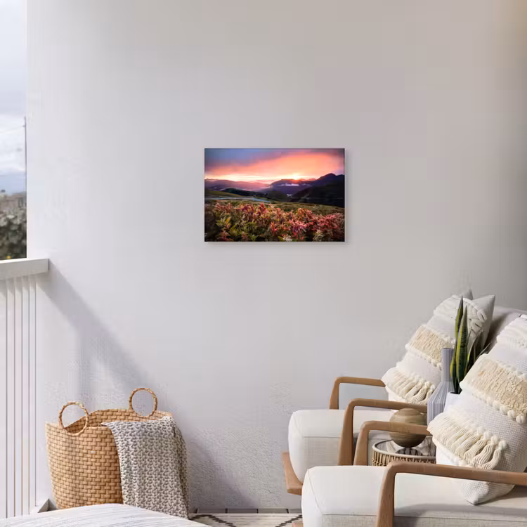 Bloemen - Bergen - Landschap - Nacht - Lucht - Roze Tuinposter op houten frame 2 cm dik klein -sfeer1