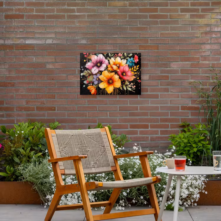Bloemenpracht op Zwarte Achtergrond Tuinposter op houten frame 2 cm dik klein -sfeer3