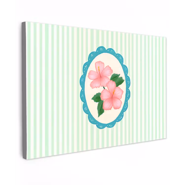 Bloemen - Ovaal - Strepen - Groen Tuinposter op houten frame 2 cm dik klein -3d