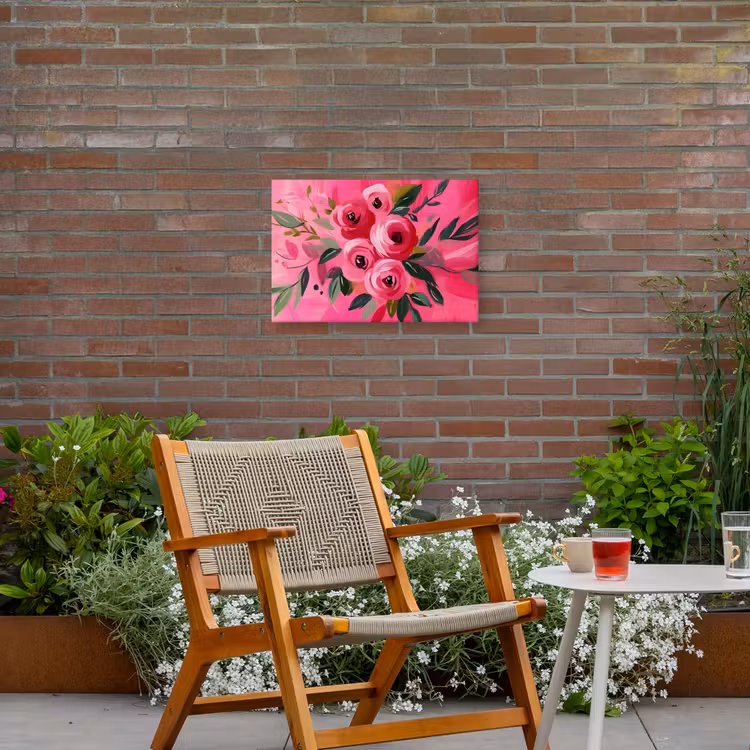 Bloemen - Verf - Roze Tuinposter op houten frame 2 cm dik klein -sfeer3