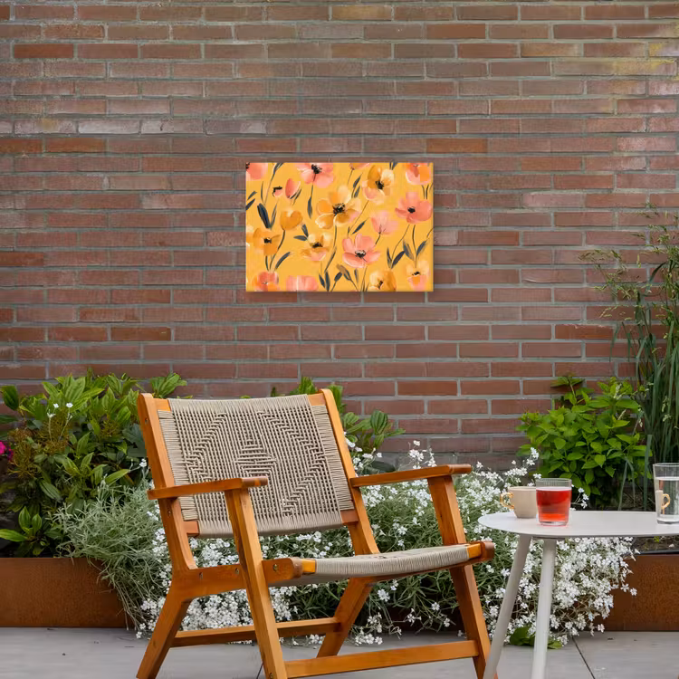 Bloemen - Geschilderd - Geel Tuinposter op houten frame 2 cm dik klein -sfeer3