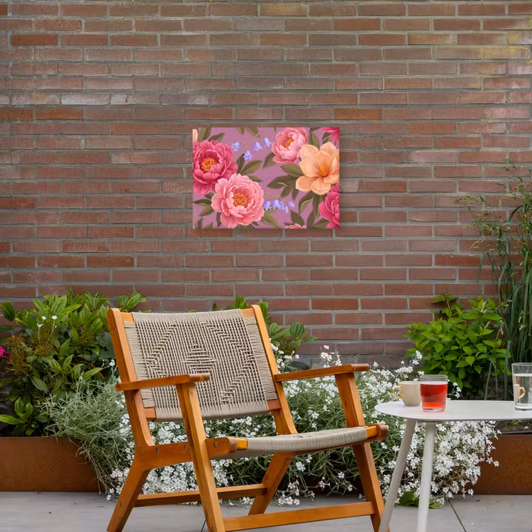 Bloemen - Patroon - Illustratie - Roze Tuinposter op houten frame 2 cm dik klein -sfeer3