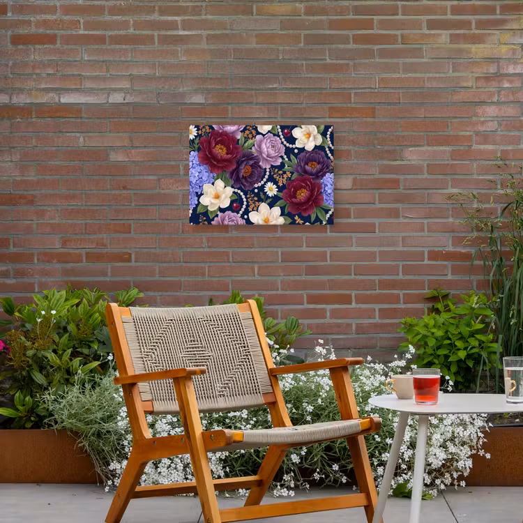 Bloemen - Parels - Decoratie - Modern - Blauw Tuinposter op houten frame 2 cm dik klein -sfeer3