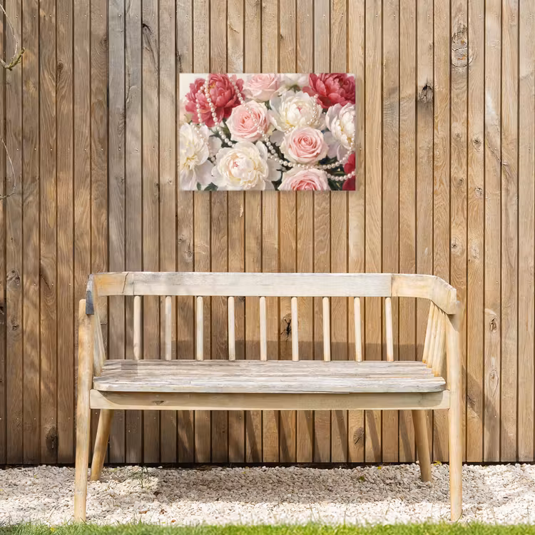 Bloemen - Parels - Romantiek - Klassiek - Roze Tuinposter op houten frame 2 cm dik klein -sfeer4