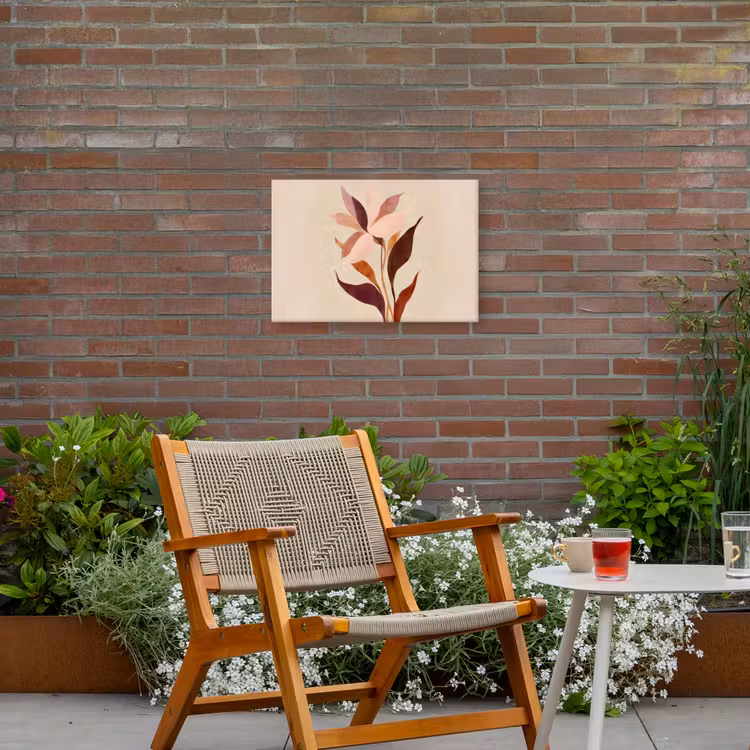 Bloemen - Blaadjes - Minimalistisch - Roze Tuinposter op houten frame 2 cm dik klein -sfeer3