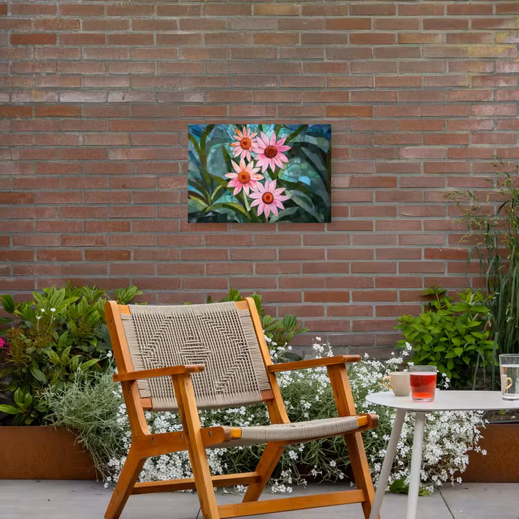 Bloemen - Roze - Glasmozaïek Tuinposter op houten frame 2 cm dik klein -sfeer3