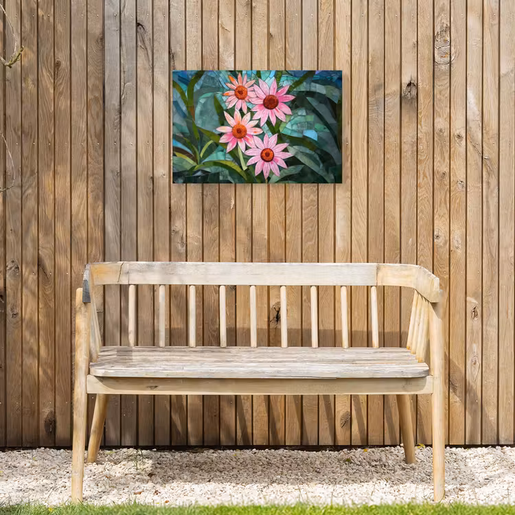 Bloemen - Roze - Glasmozaïek Tuinposter op houten frame 2 cm dik klein -sfeer4