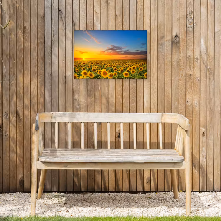 Bloemen - Zonnebloem - Zonsondergang - Nacht - Oranje Tuinposter op houten frame 2 cm dik klein -sfeer4