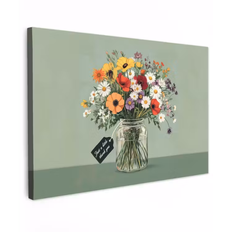 Bloemen - Vaas - Kaartje Tuinposter op houten frame 2 cm dik klein -3d