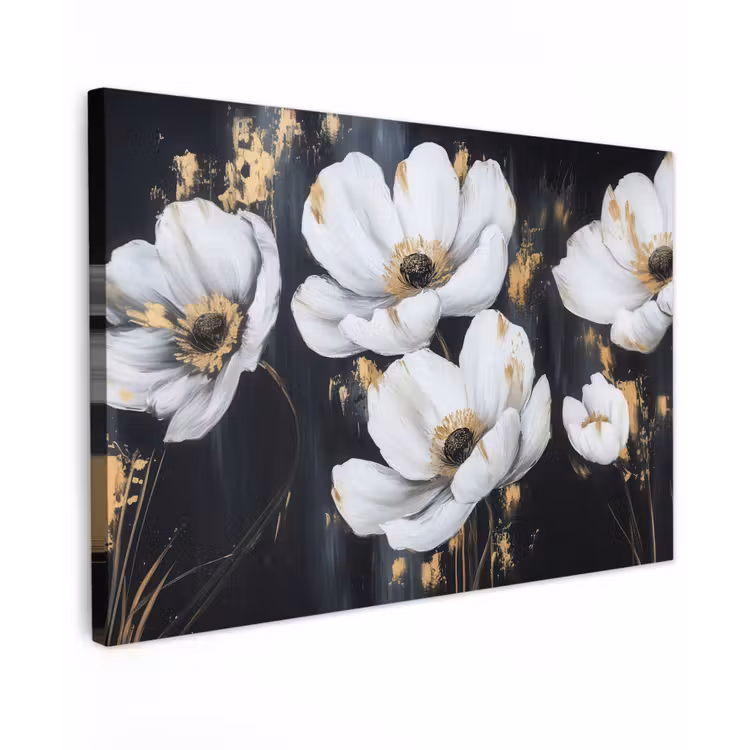Bloemen - Wit - Abstract Tuinposter op houten frame 2 cm dik klein -3d