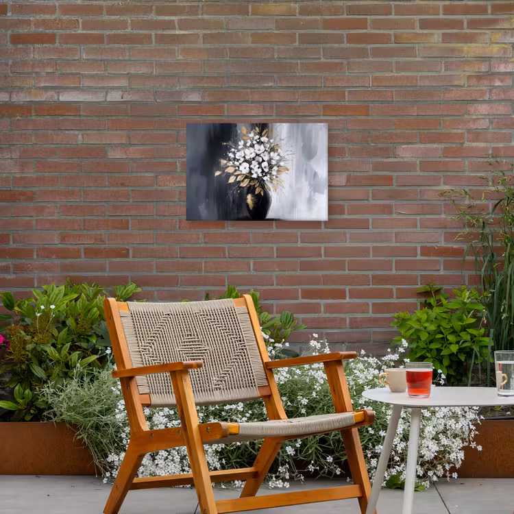 Bloemen - Wit - Vaas - Abstract Tuinposter op houten frame 2 cm dik klein -sfeer3