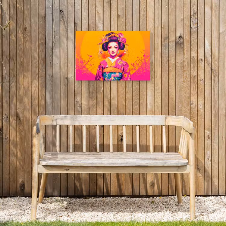 Bloemen - Vrouw - Kimono - Roze Tuinposter op houten frame 2 cm dik klein -sfeer4