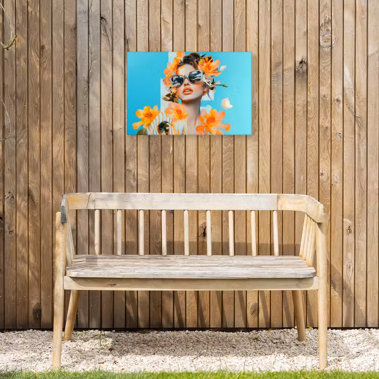 Bloemen - Vrouw - Zonnebril - Blauw Tuinposter op houten frame 2 cm dik klein -sfeer4