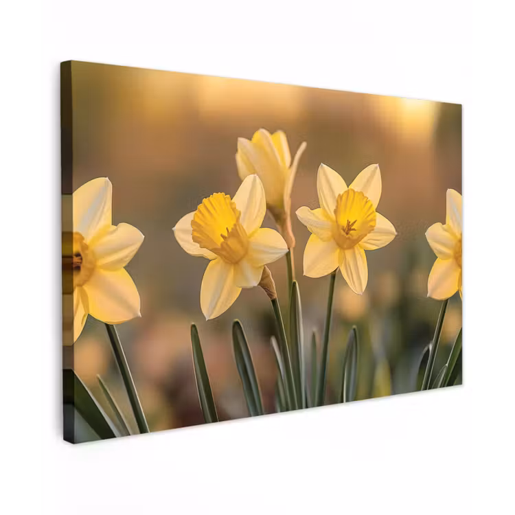 Bloemen - Geel - Wazig Tuinposter op houten frame 2 cm dik klein -3d