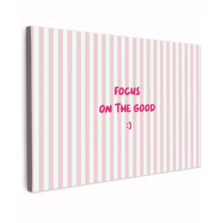 Focus on the good - Strepen - Roze - Smiley Tuinposter op houten frame 2 cm dik klein -3d