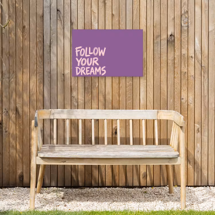 Follow your dreams - Paars - Penseeltextuur Tuinposter op houten frame 2 cm dik klein -sfeer4