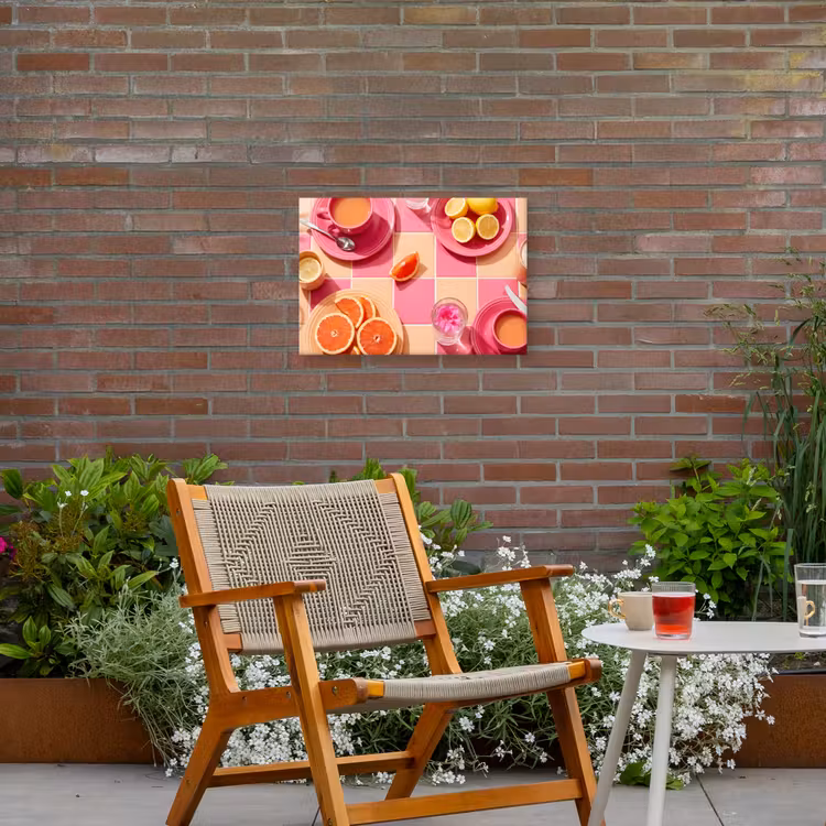 Eten - Citrusvruchten - Stillevens - Roze - Oranje Tuinposter op houten frame 2 cm dik klein -sfeer3