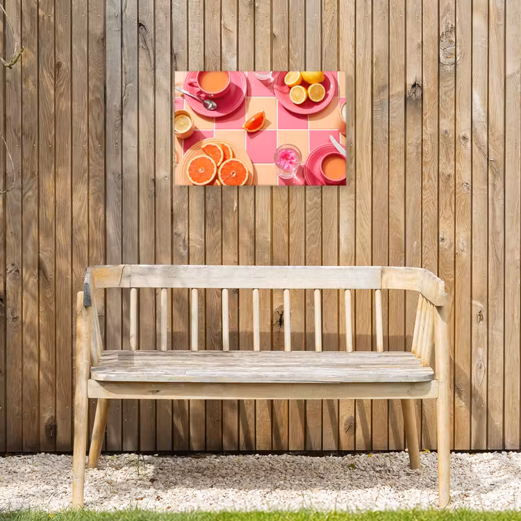 Eten - Citrusvruchten - Stillevens - Roze - Oranje Tuinposter op houten frame 2 cm dik klein -sfeer4