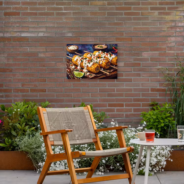 Eten - Maïs - Saus - Geschilderd - Geel Tuinposter op houten frame 2 cm dik klein -sfeer3