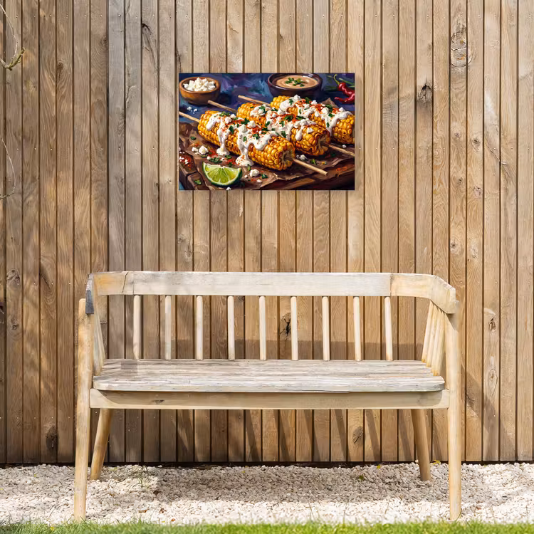 Eten - Maïs - Saus - Geschilderd - Geel Tuinposter op houten frame 2 cm dik klein -sfeer4