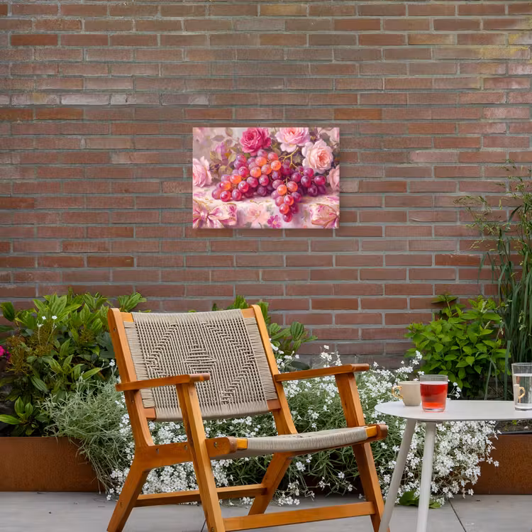 Eten - Bloemen - Stilleven - Roze - Goud Tuinposter op houten frame 2 cm dik klein -sfeer3