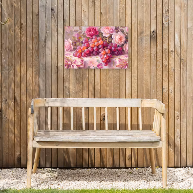 Eten - Bloemen - Stilleven - Roze - Goud Tuinposter op houten frame 2 cm dik klein -sfeer4