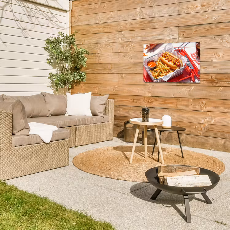 Eten - Hotdog - Fastfood - Modern - Rood Tuinposter op houten frame 2 cm dik klein -sfeer2