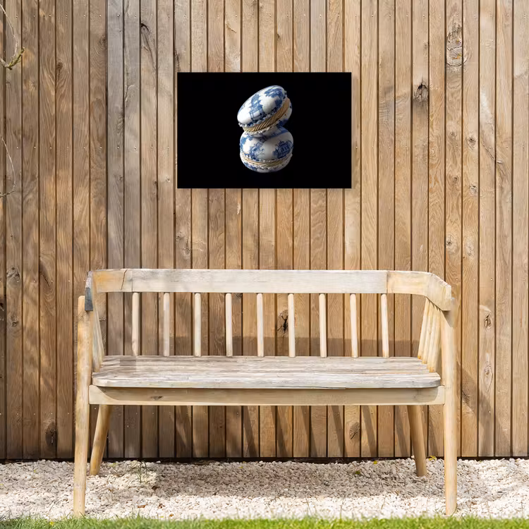 Eten - Macarons - Delfts blauw - Koekjes Tuinposter op houten frame 2 cm dik klein -sfeer4