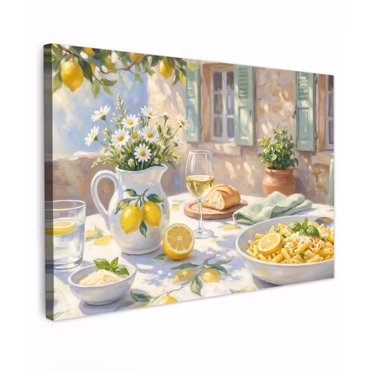 Eten - Terras - Zomer - Geschilderd - Geel Tuinposter op houten frame 2 cm dik klein -3d