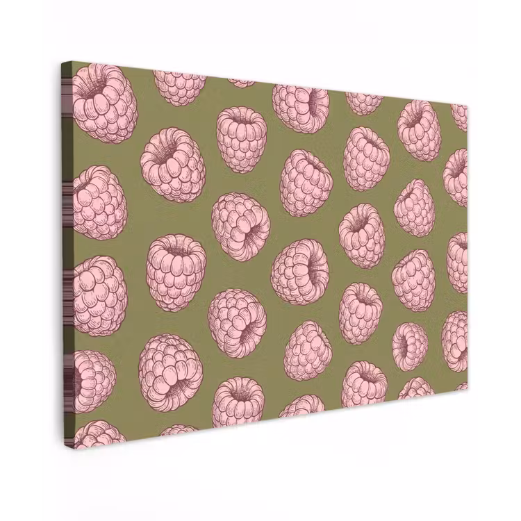 Eten - Patroon - Illustratie - Roze - Groen Tuinposter op houten frame 2 cm dik klein -3d