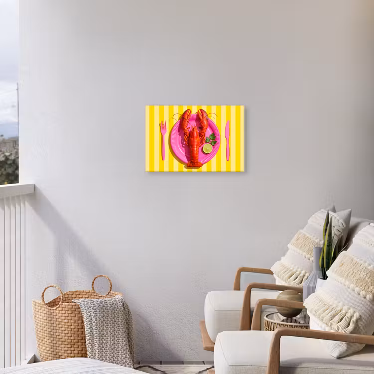 Eten - Roze - Geel - Modern - Culinaire Tuinposter op houten frame 2 cm dik klein -sfeer1