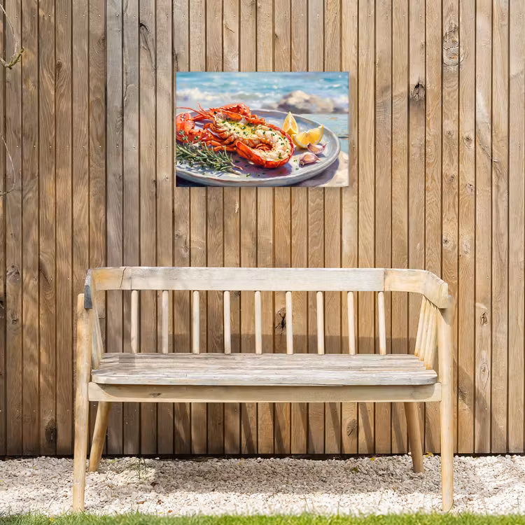 Eten - Zee - Kust - Modern - Blauw Tuinposter op houten frame 2 cm dik klein -sfeer4