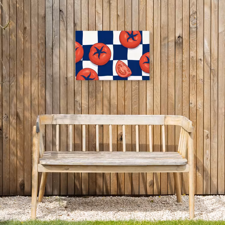 Eten - Tomaten - Keuken - Illustratie - Rood-Blauw Tuinposter op houten frame 2 cm dik klein -sfeer4
