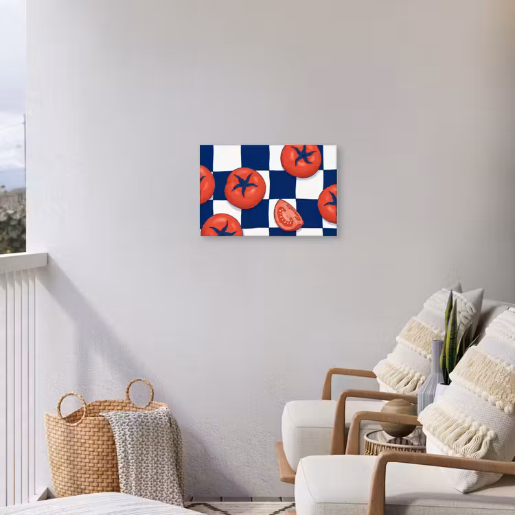 Eten - Tomaten - Keuken - Illustratie - Rood-Blauw Tuinposter op houten frame 2 cm dik klein -sfeer1