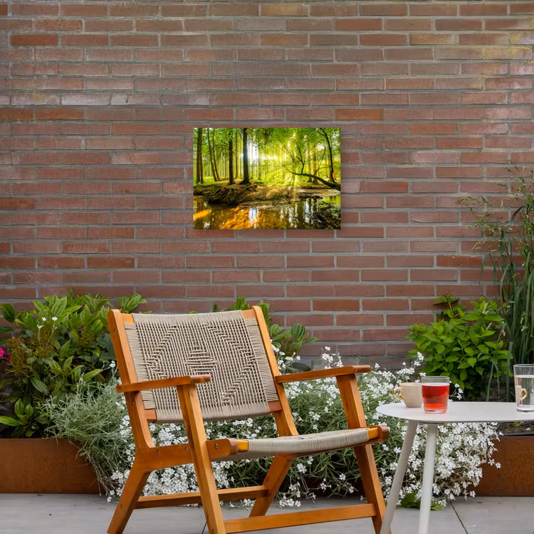 Bos - Landschap - Water - Bomen - Zon - Groen - Natuur Tuinposter op houten frame 2 cm dik klein -sfeer3