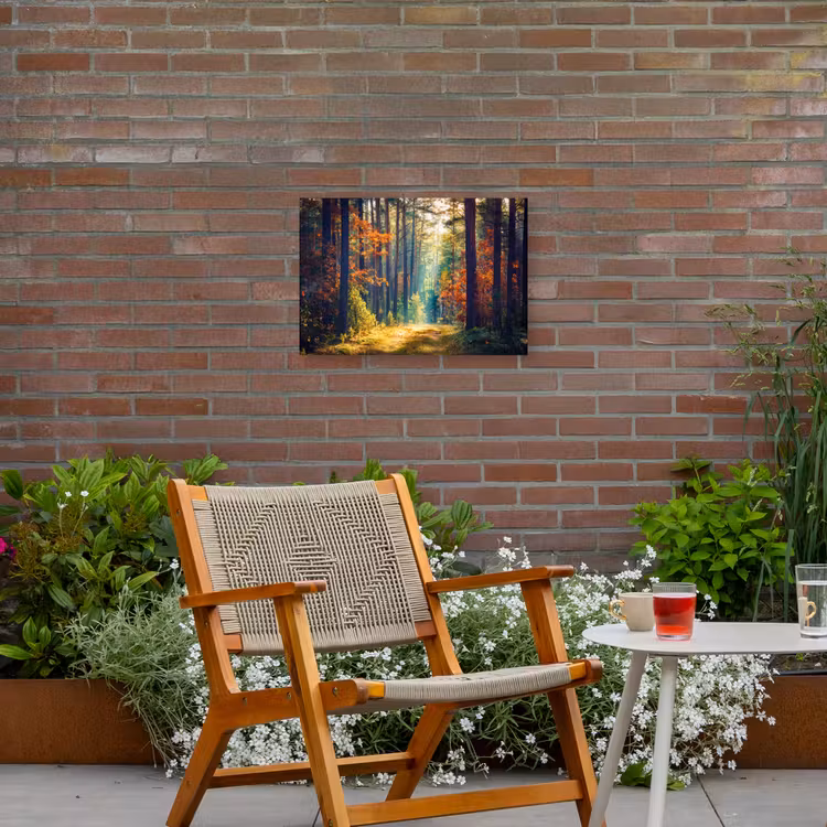 Bos - Zon - Natuur - Herfst Tuinposter op houten frame 2 cm dik klein -sfeer3