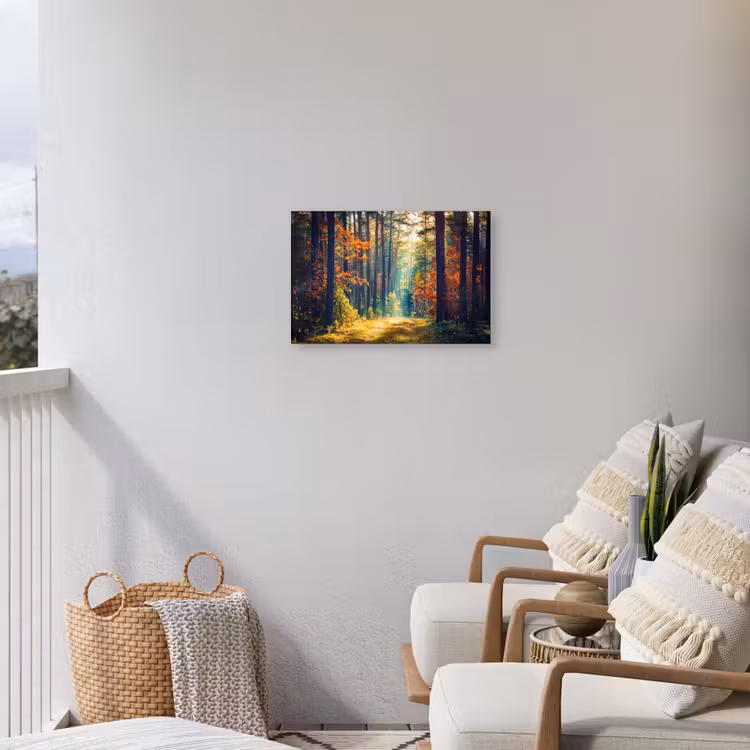 Bos - Zon - Natuur - Herfst Tuinposter op houten frame 2 cm dik klein -sfeer1