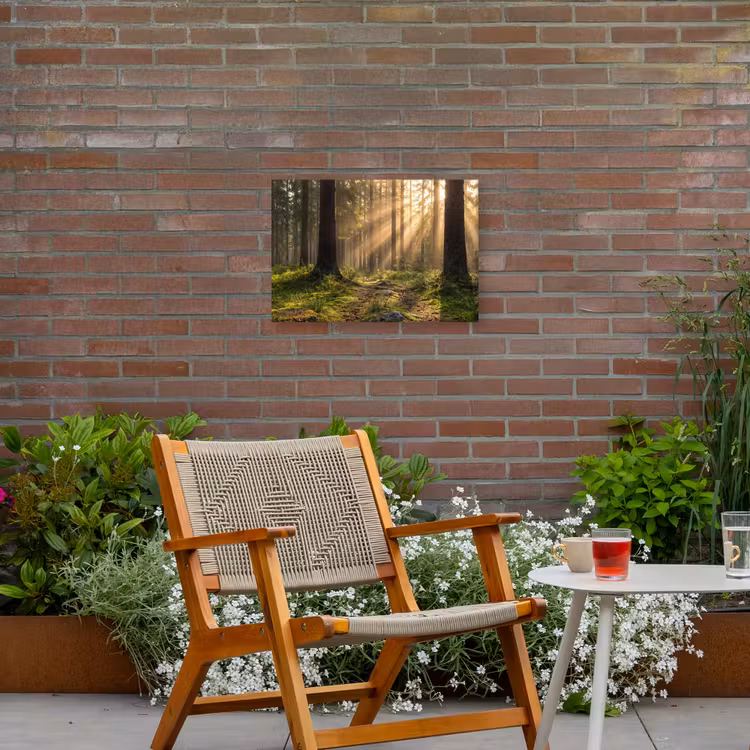 Bos - Zonlicht - Gras Tuinposter op houten frame 2 cm dik klein -sfeer3