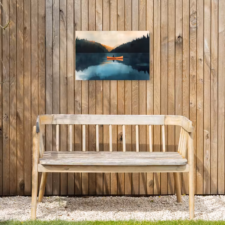 Bossen - Meer - Kano - Oranje Tuinposter op houten frame 2 cm dik klein -sfeer4