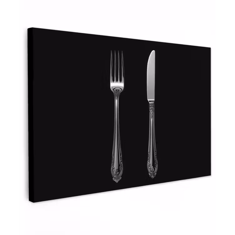 Vork - Mes - Zilver Tuinposter op houten frame 2 cm dik klein -3d