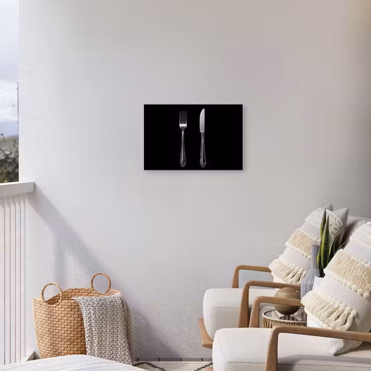 Vork - Mes - Zilver Tuinposter op houten frame 2 cm dik klein -sfeer1