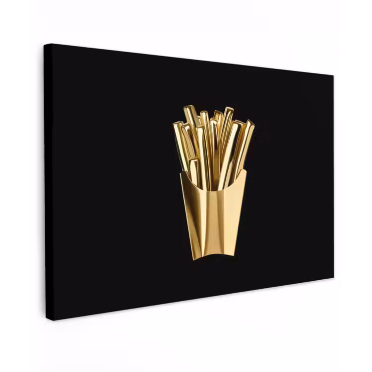 Friet - Goud - Chrome - Eten Tuinposter op houten frame 2 cm dik klein -3d