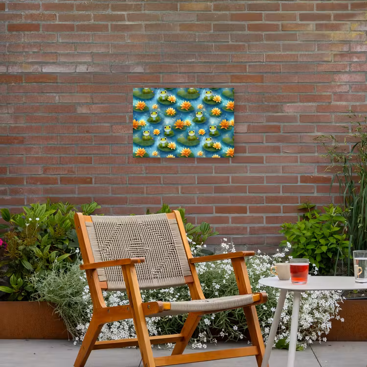 Kikker - Lelies - Groen Tuinposter op houten frame 2 cm dik klein 845 -sfeer3