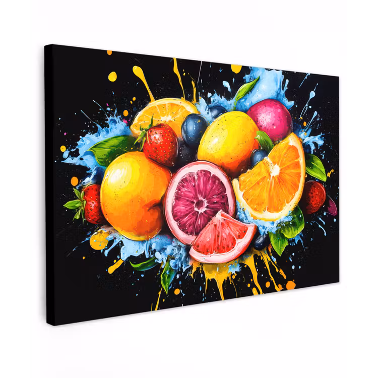 Fruit - Graffiti - Kleurrijk - Sinaasappel - Aardbei - Abstract Tuinposter op houten frame 2 cm dik klein -3d