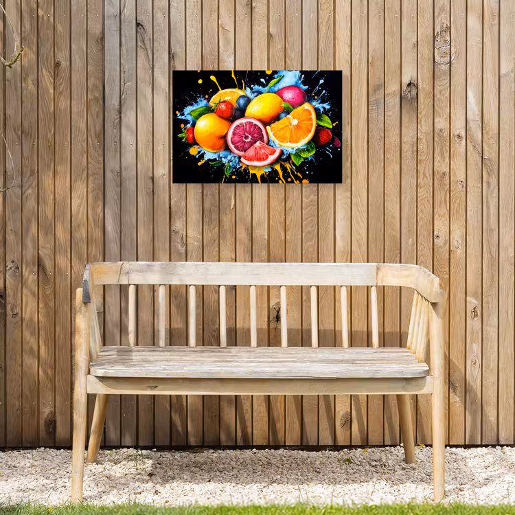Fruit - Graffiti - Kleurrijk - Sinaasappel - Aardbei - Abstract Tuinposter op houten frame 2 cm dik klein -sfeer4