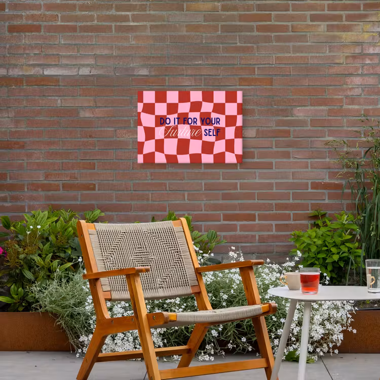 Furture - Geblokt - Rood Tuinposter op houten frame 2 cm dik klein -sfeer3
